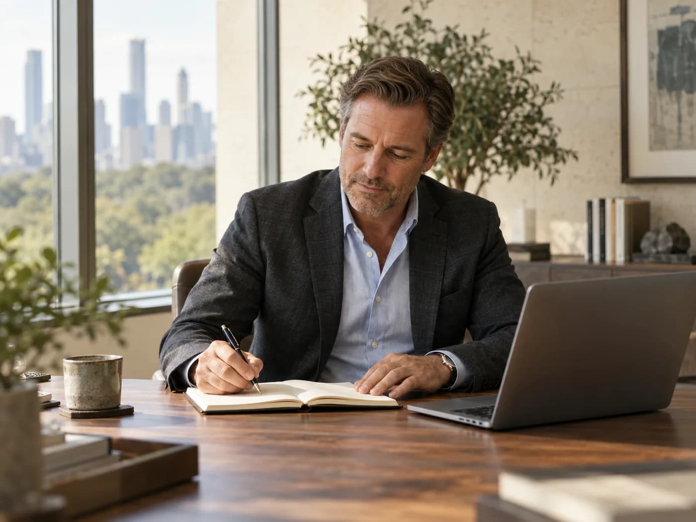A business professional preparing notes for an expert consultation